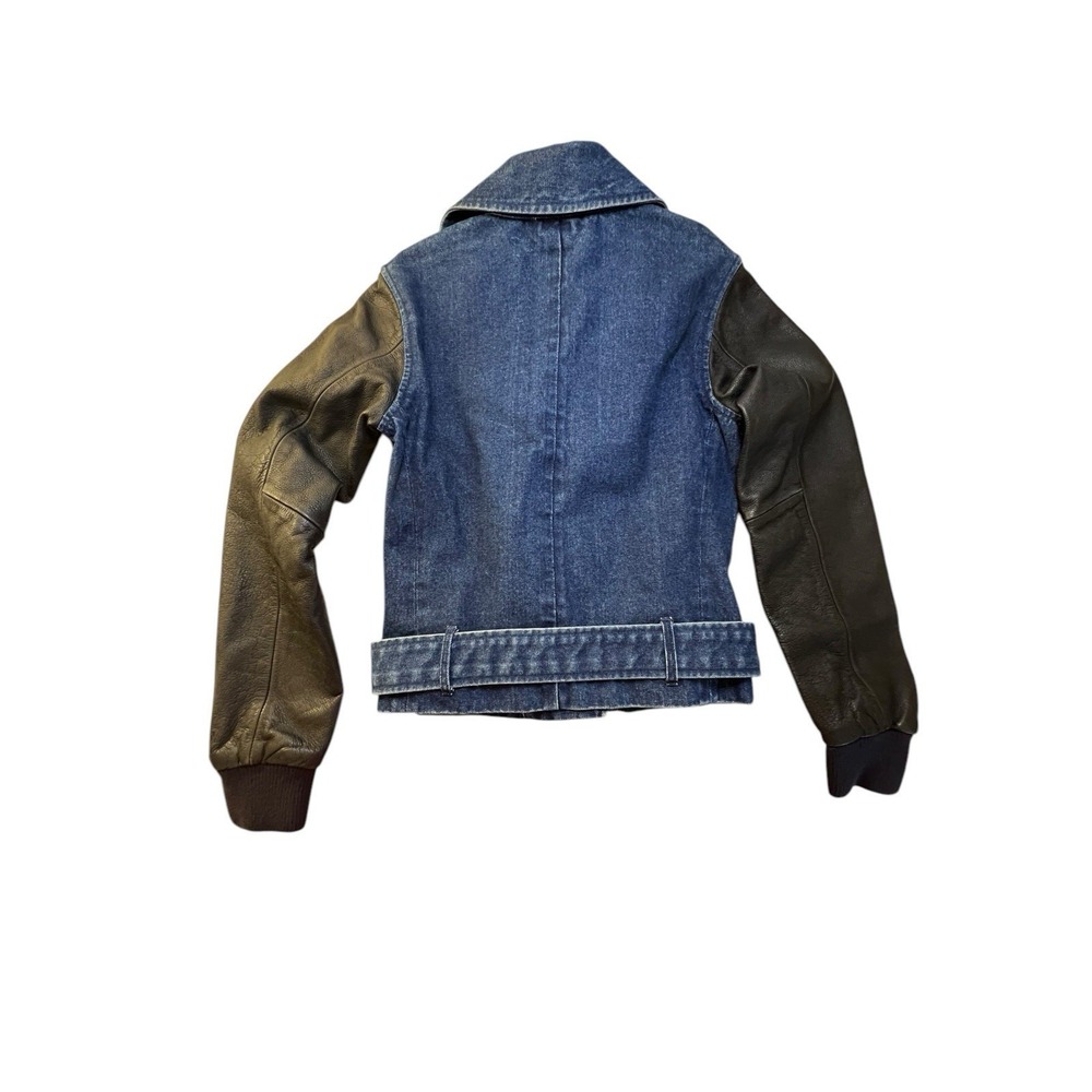 NIKE NSW Size XS Cow Leather Destroyer Jacket 452663 Black Denim Moto Women's - Picture 2 of 10